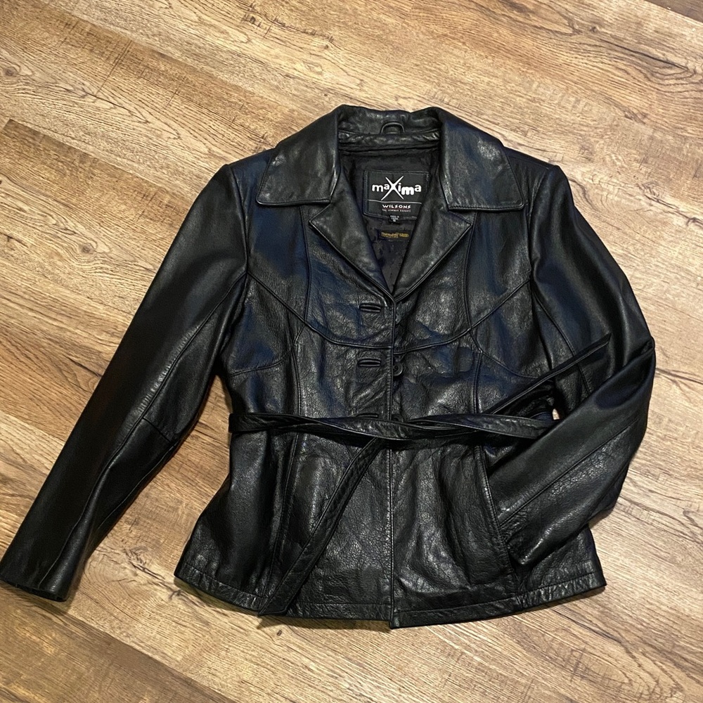 Maxima Wilson’s Leather Belted Jacket Vintage Womens Small